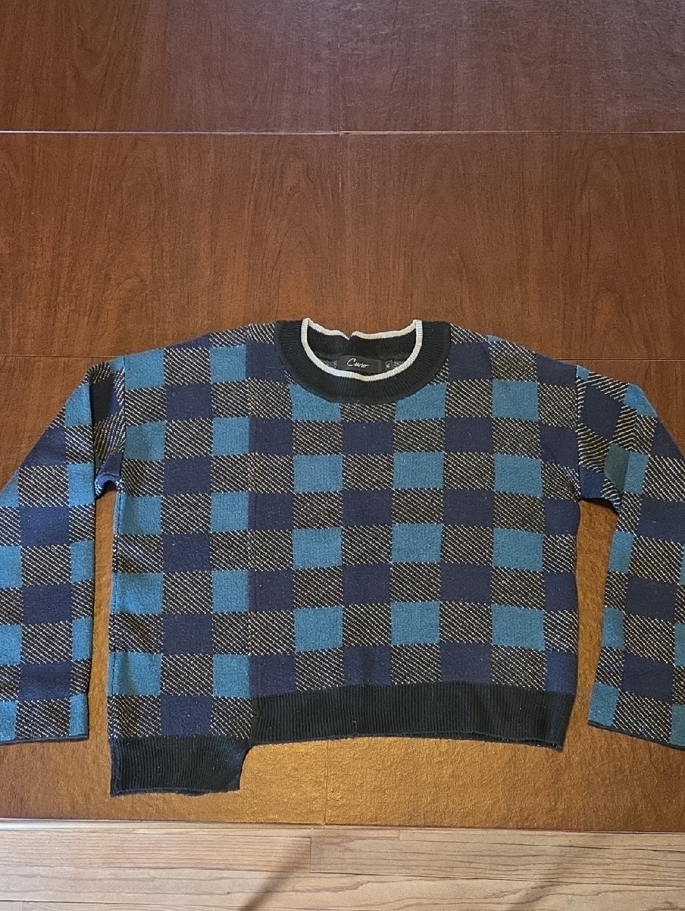 Curio Blue and Black Checker Knit Sweater